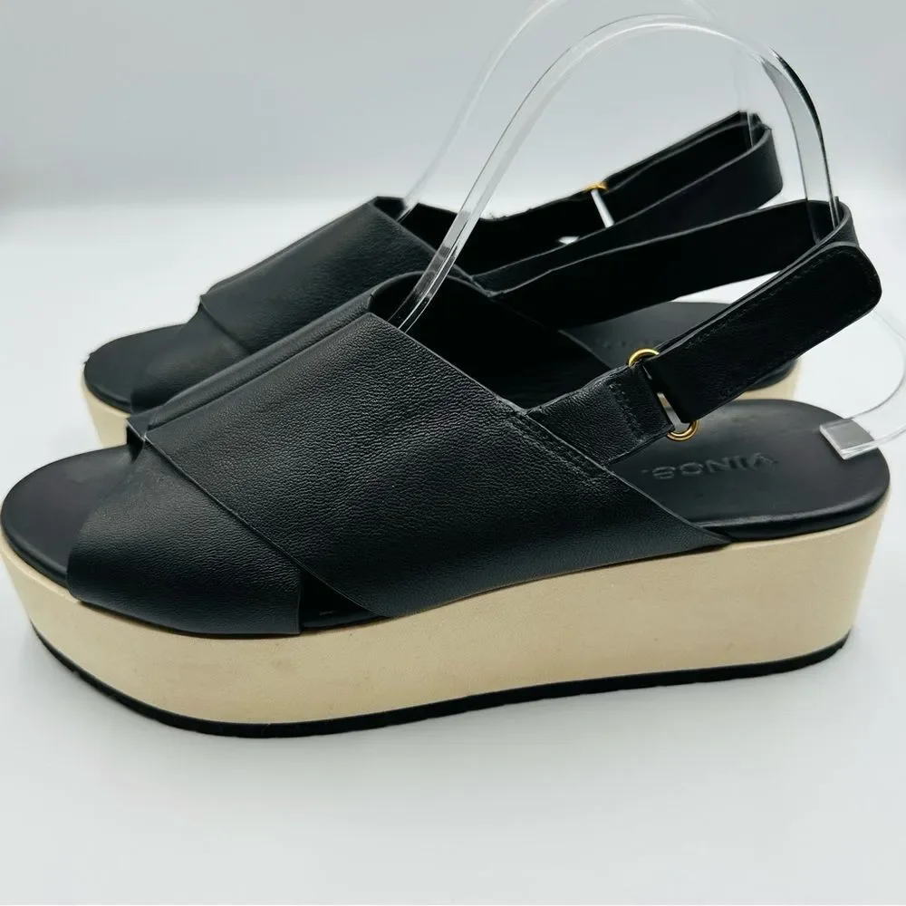 Vince Black Leather Platform Sandals Women's SZ 8.5 Versatile Comfortable